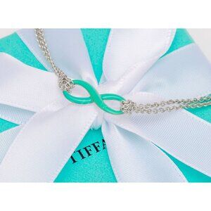 Tiffany & Co. Vintage Necklace Blue Infinity Enamel Double Chain Necklace Silver